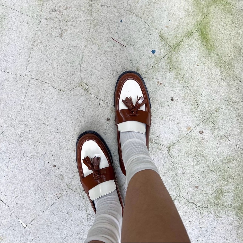 Zara Two tone Brown and White Tassel Loafers